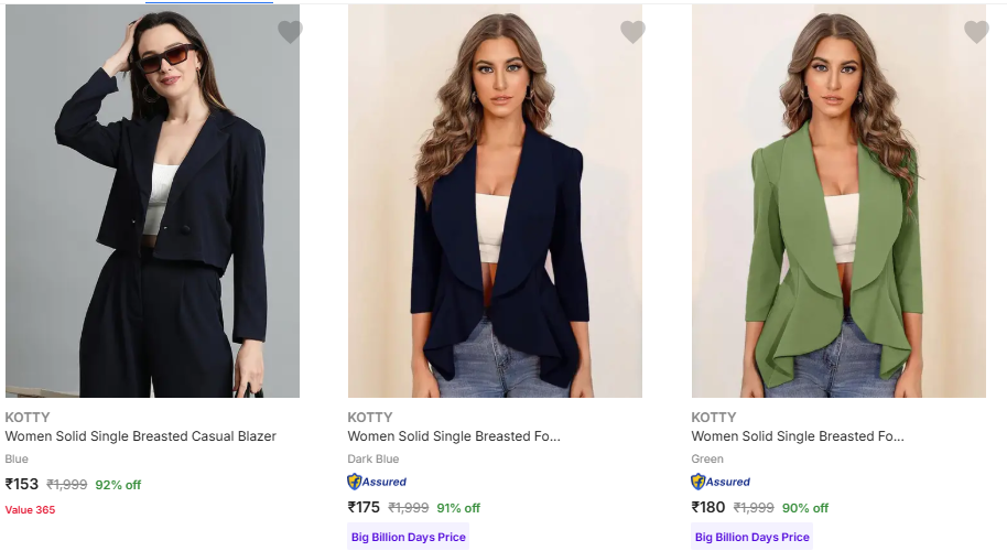Women's Readymade Blazers at minimum 50% Discount