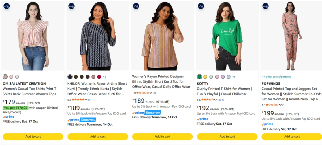 Women's fashions upto 92% discount