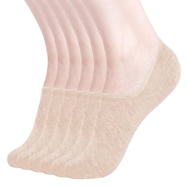 Womens No Show Socks Non Slip Flat Boat Line Low Cut Socks ( 6 Packs ) Beige