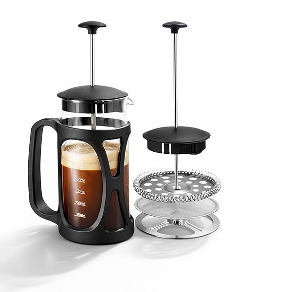 Wonderchef French Press Coffee Maker 600 ml | Heat Resistant Borosilicate Glass Carafe | 18/8 Stainless Steel 4 -Level S