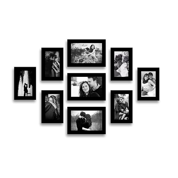 Wood MDF Photo Frame With Glass (Black,9 Photos) Wall Mount