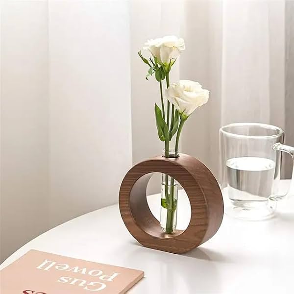 Wooden 1 Glass Test Tube Home Decor Planter Modern Flower Vase