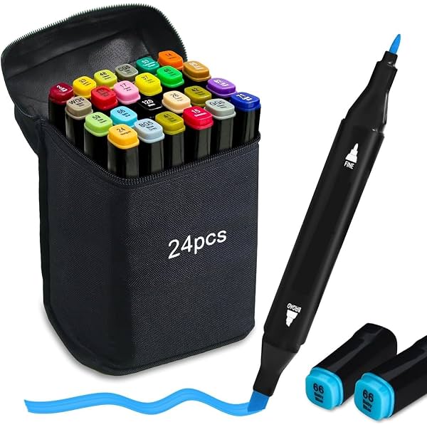 Wynhard Alcohol Markers Sketch Pen Set Dual Tip Brush Pens Art Markers for Drawing 24 Color Dual Tip Chisel & Fine Colou