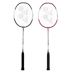 YONEX ZR 100 Light Aluminium Badminton Racquet with Full Cover (Black/Red) - Set of 2