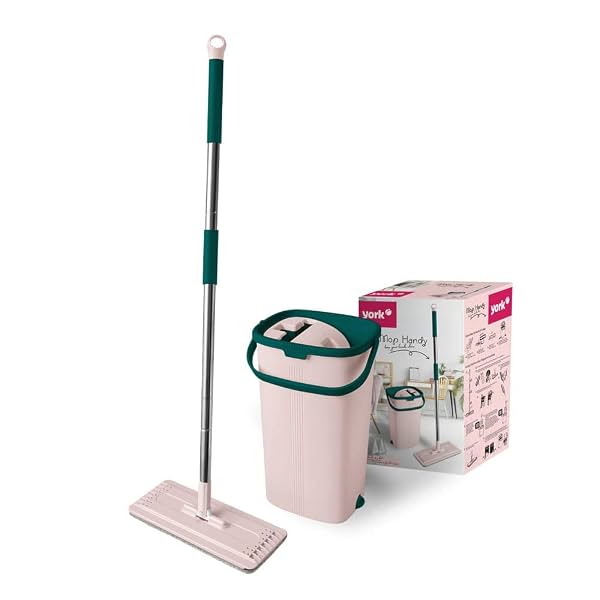 YORK Hands-Free Squeeze Microfiber Flat Spin Mop System 360° Flexible Head