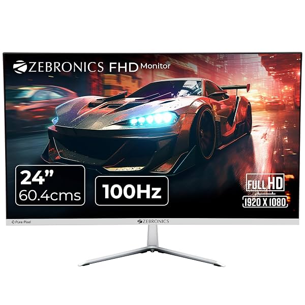 ZEBRONICS A24FHD LED Monitor, 24 inch (60.96cm), 250 nits, 100Hz, Slim Design, FHD, 1080p, Wall Mountable, HDMI