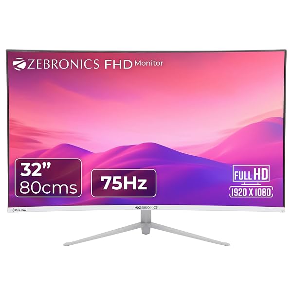 ZEBRONICS AC32FHD LED Curved 75Hz 80Cm (32\') (81.28 Cm) 1920x1080 Pixels FHD Resolution Monitor with HDMI