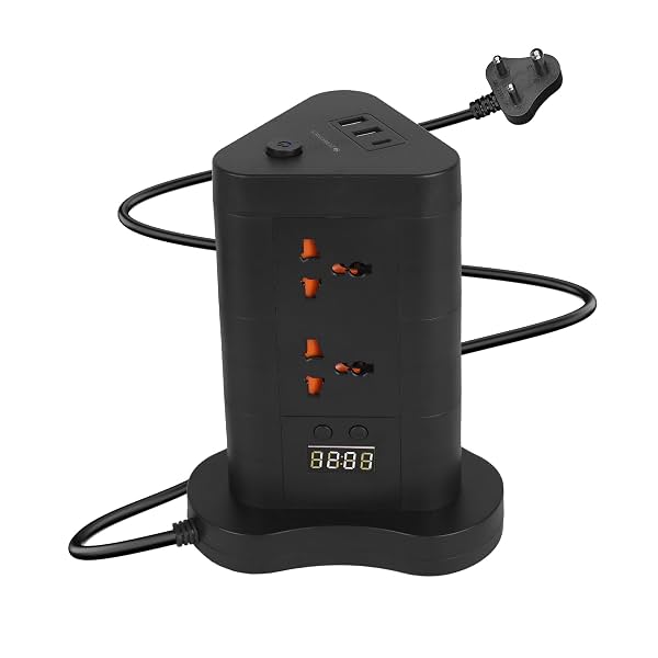 ZEBRONICS Power Block 385, Tower Extension Board/Strip, 2500 Watts, 10 Amps, 1x Type C Port, 8X Universal Socket, 2X USB