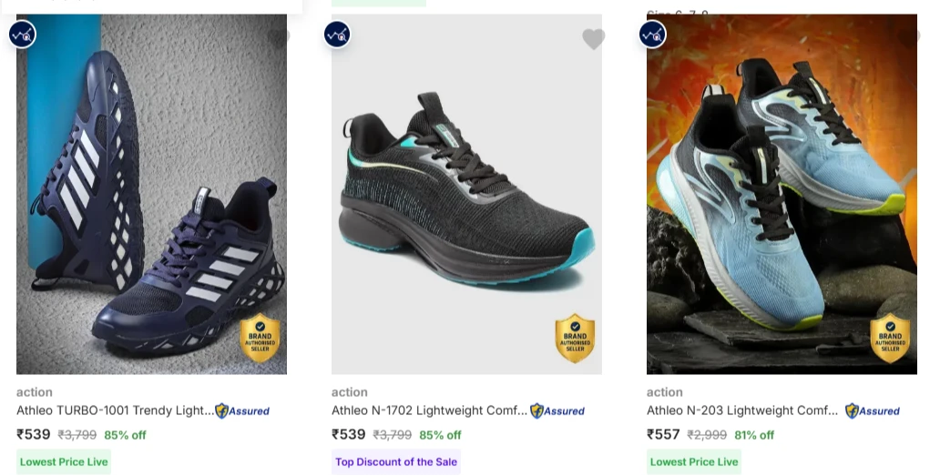 action Men’s Sports Shoes at minimum 85% Discount