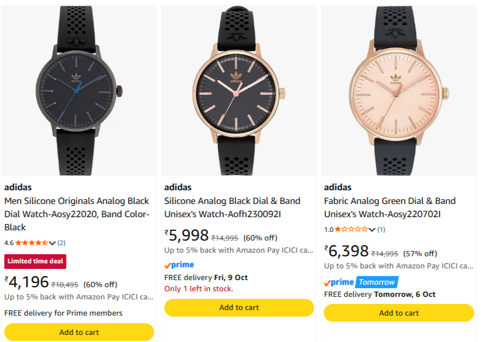 adidas Wrist Watches at minimum 57% Discount
