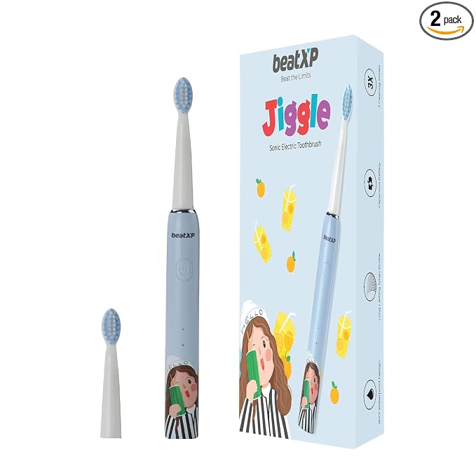 beatXP Jiggle Sonic Electric Toothbrush for Kids with 2 Brush Heads & 3 Cleaning Modes