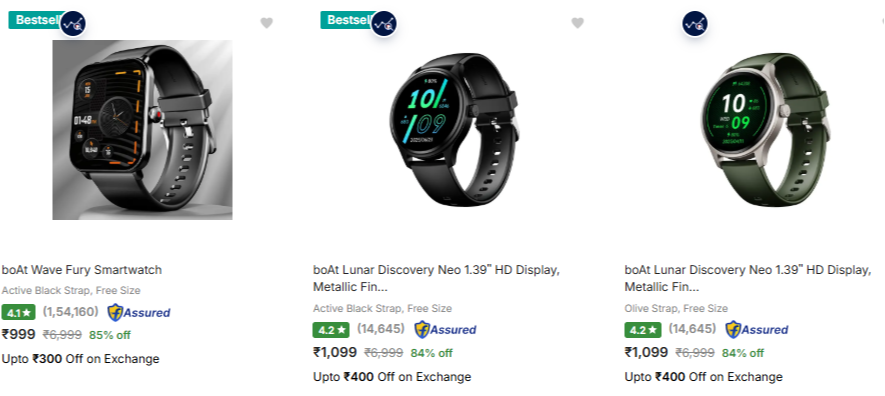 boAt smartwatches buy more get more at minimum 81% Discount