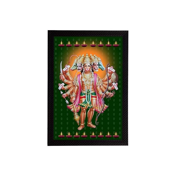 eCraftIndia Wood Panch Mukhi Lord Hanuman Satin Matt Texture Uv Art Painting