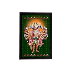 eCraftIndia Wood Panch Mukhi Lord Hanuman Satin Matt Texture Uv Art Painting