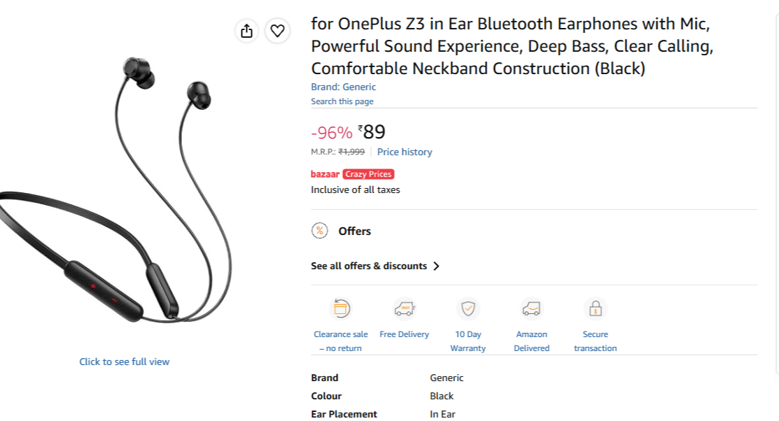for OnePlus Z3 in Ear Bluetooth Earphones with Mic, Powerful Sound Experience
