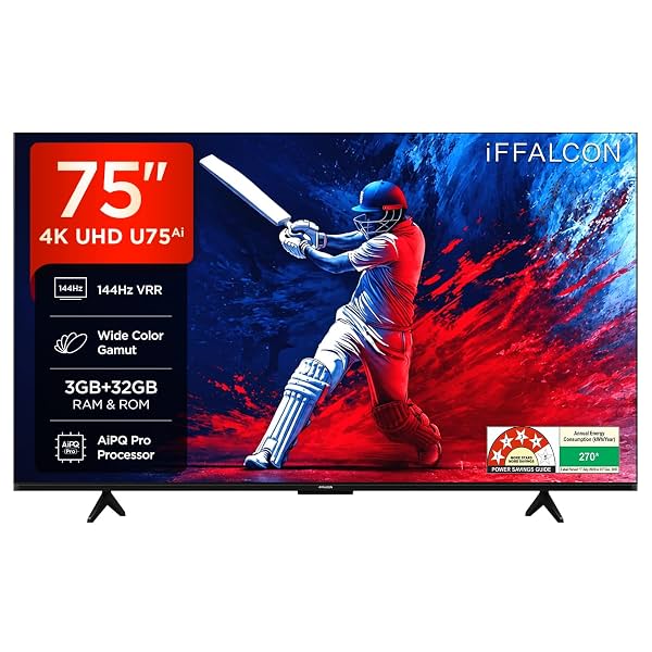 iFFALCON 189 cm (75 Inches) 4K UHD Smart LED Google TV | 144Hz VRR | 3GB RAM