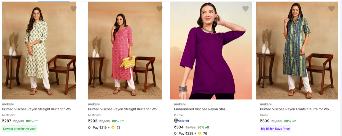 mokshi Women's Kurtas at up to 90% Discount