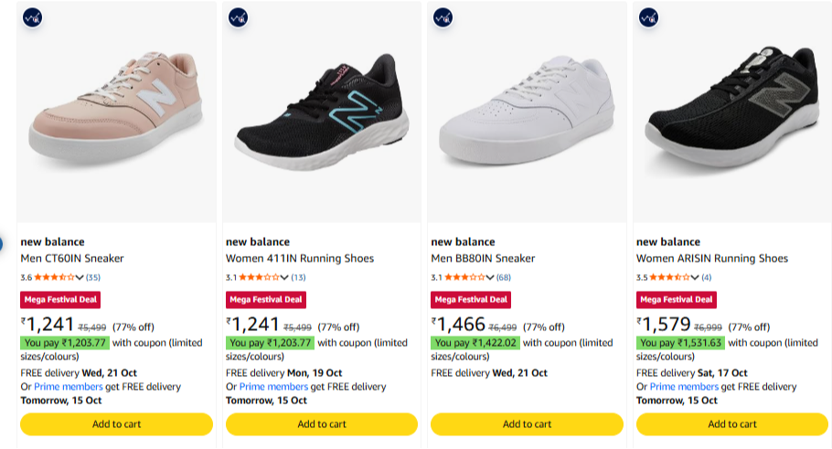new balance Shoes at minimum 75% Discount
