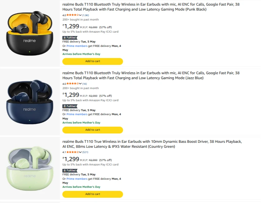 realme earbuds at minimum 50% Discount