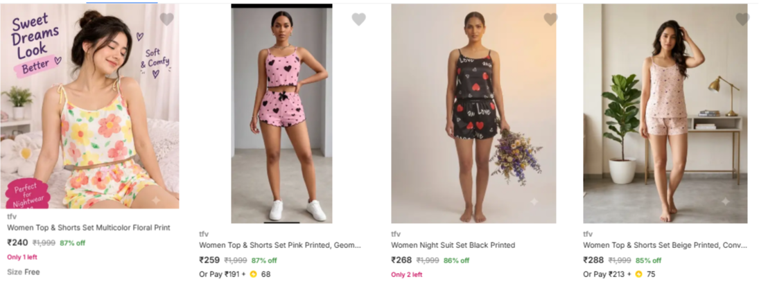 tfv Women's Night Suits at minimum 78% Discount