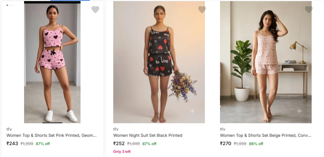 tfv Women's Night Suits at minimum 79% Discount
