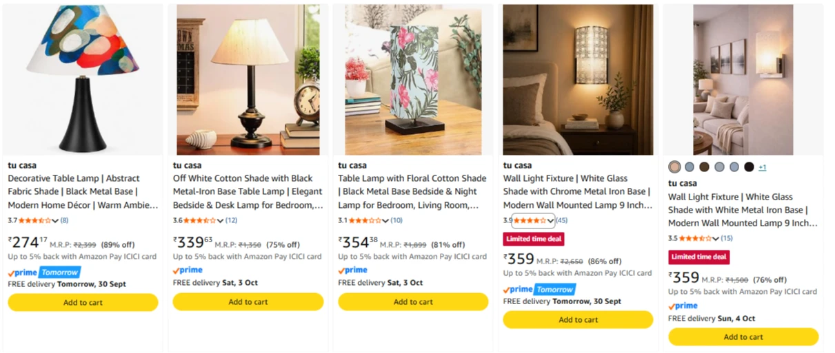 tu casa Lamps Starting From @ ₹274