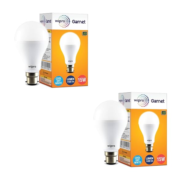 wipro 15W B22D LED Cool Day Light Bulb, Pack of 2 (Garnet)