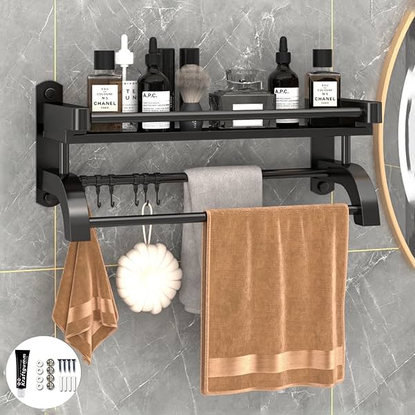 wolpin Stainless Steel Wall Shelves with Towel Hanger